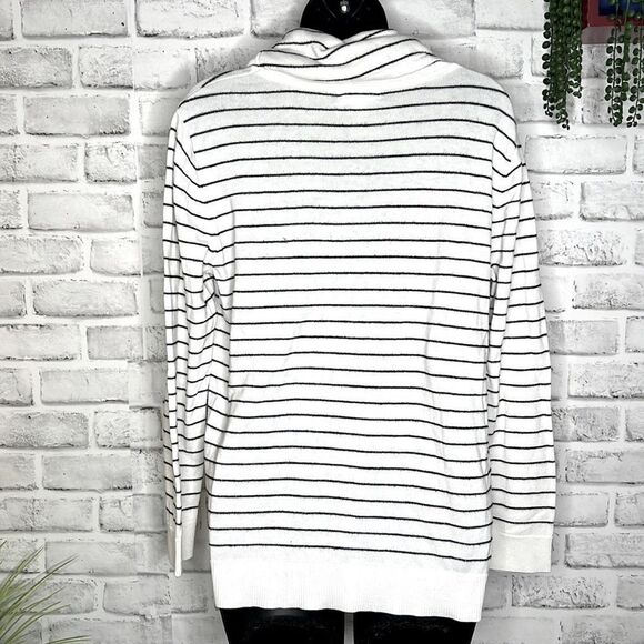 Calvin Klein Striped Cowl Neck Drawstring Sweatshirt Long Sleeve Top Size Medium - Picture 5 of 7